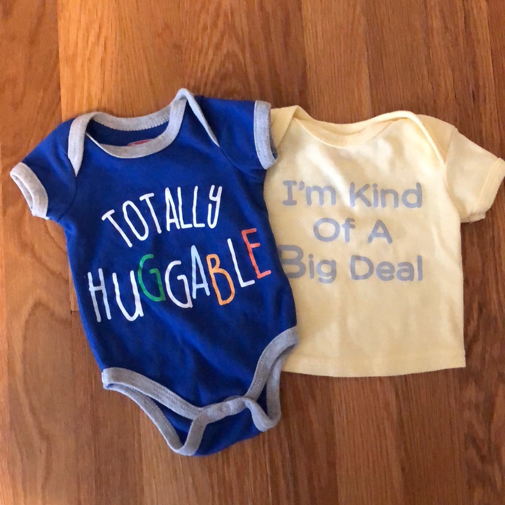 Blue onesie and yellow shirt